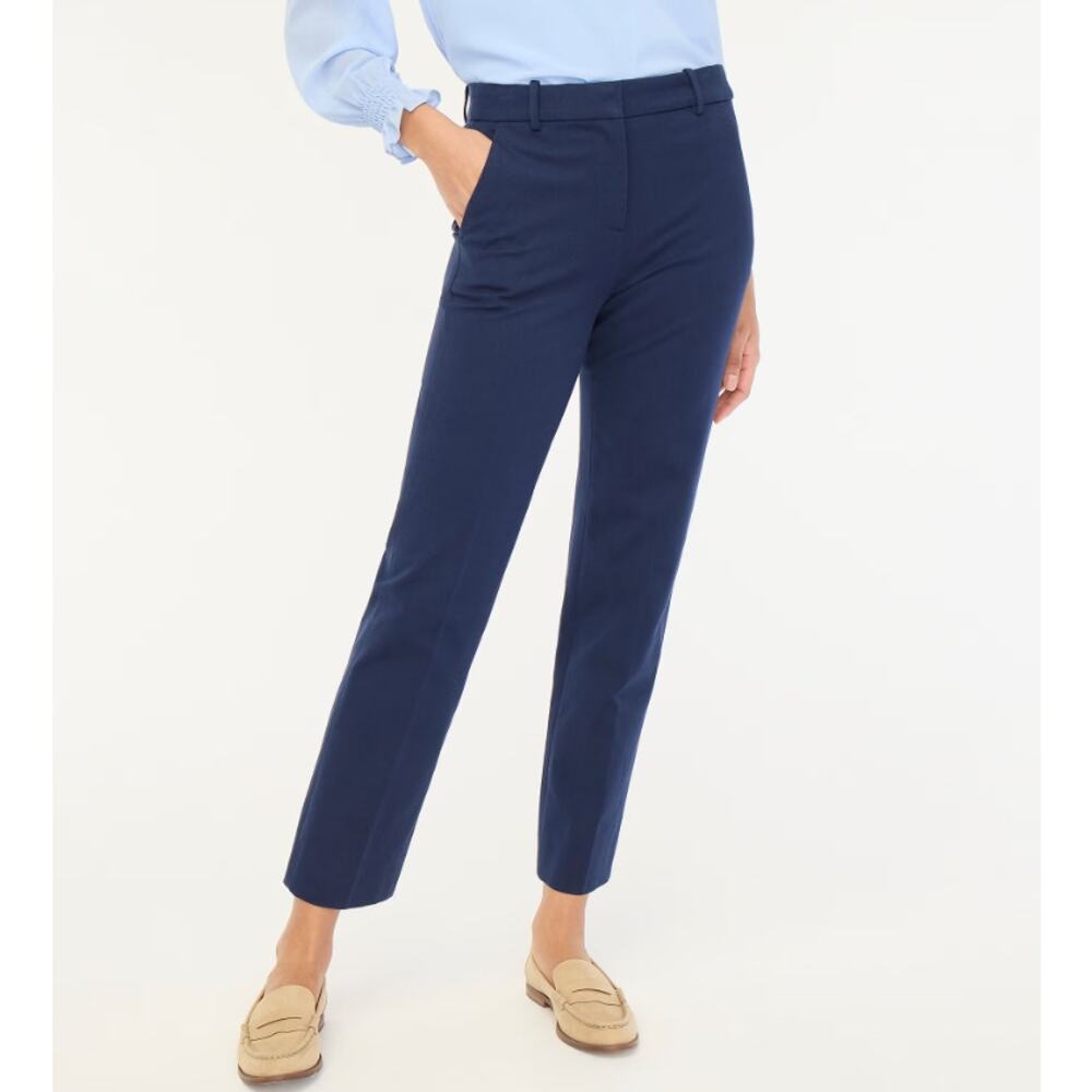 J.Crew Kallie Straight-Leg Pant WMNS 0 Navy Blue Stretch High Rise Zip Fly Chino